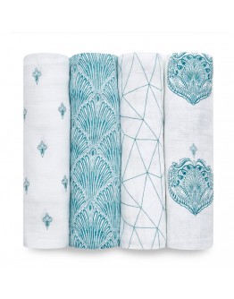Aden Anais swaddles paisley teal 4-pack - Uit collectie