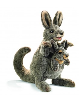 Folkmanis handpop kangoeroe met baby