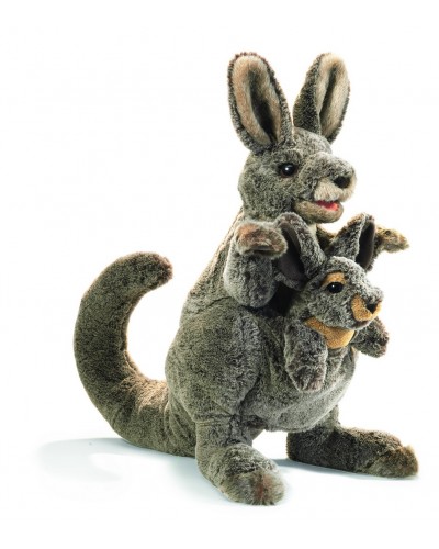 Folkmanis handpop kangoeroe met baby