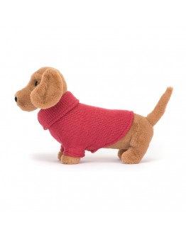 Jellycat knuffel hond teckel Sweater Sausage Dog Pink