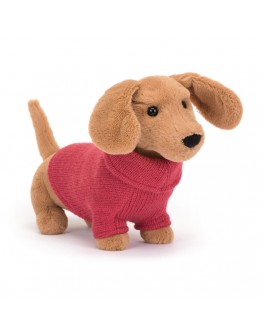 Jellycat knuffel hond teckel Sweater Sausage Dog Pink
