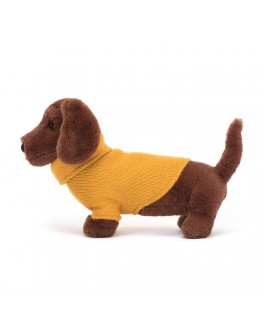 Jellycat knuffel hond teckel Sweater Sausage Dog Yellow 