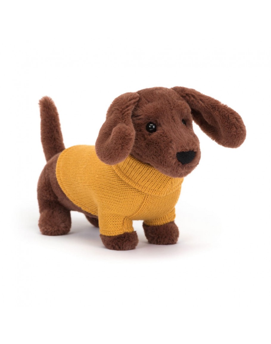 Schaduw buffet Dankzegging Jellycat knuffel hond teckel met yellow sweater - Grote Schatten
