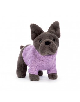 Jellycat knuffel hond Franse Bulldog paarse trui