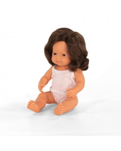 Miniland baby pop multicultureel Europees bruinharig meisje 38cm