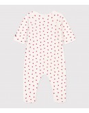 Petit Bateau pyjama wit met mini rode hartjes met voet 