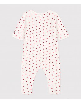 Petit Bateau pyjama wit met mini rode hartjes met voet 