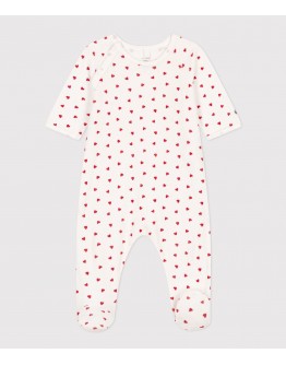Petit Bateau pyjama wit met mini rode hartjes met voet 