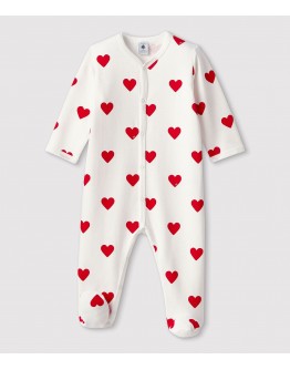 Petit Bateau pyjama wit met rode hartjes katoen met voet 