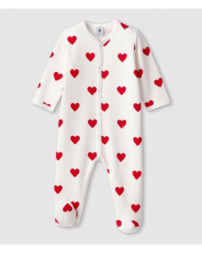 Petit Bateau pyjama wit met rode hartjes katoen met voet 