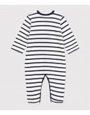 Petit Bateau pyjama wit blauw gestreept katoen met voet 