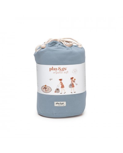 Play and go soft opbergzak organic Dusty blue - 3 in 1 speelmat en luiertas