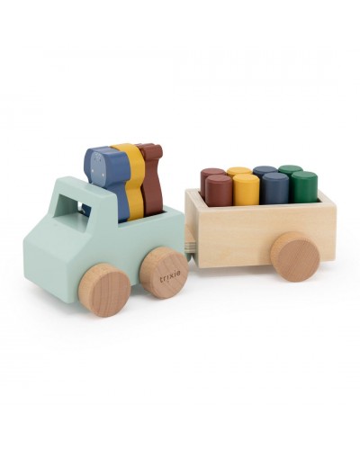 Trixie houten dieren auto met aanhangwagen